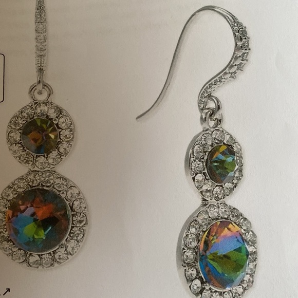 NET Silver Tone Pave’ & Stone Halo Double Drop Earrings Created for Macy’s - Picture 8 of 9